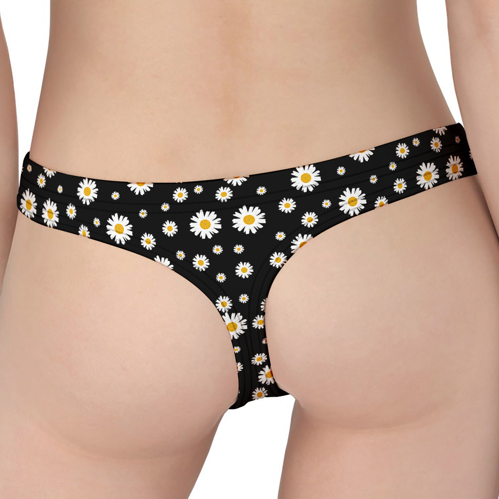 Black Daisy Floral Pattern Print Women's Thong