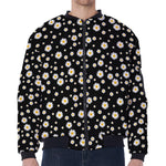 Black Daisy Floral Pattern Print Zip Sleeve Bomber Jacket