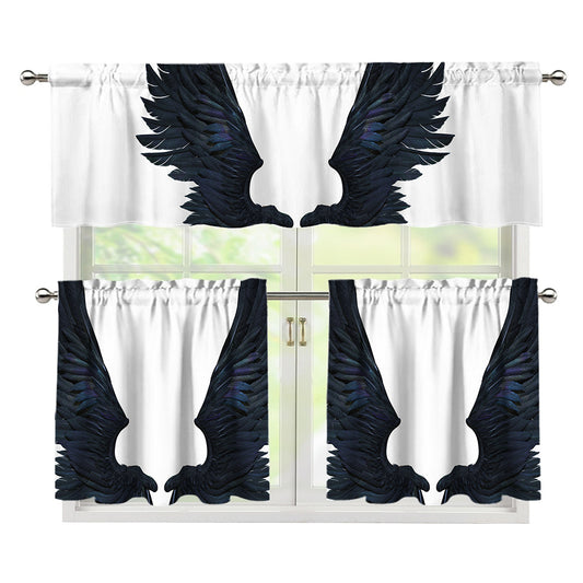 Black Demon Wings Print 3 Piece Kitchen Curtains