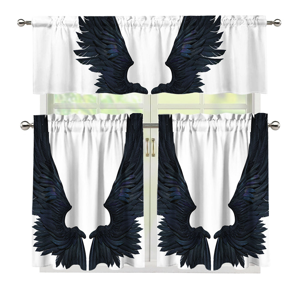 Black Demon Wings Print 3 Piece Kitchen Curtains