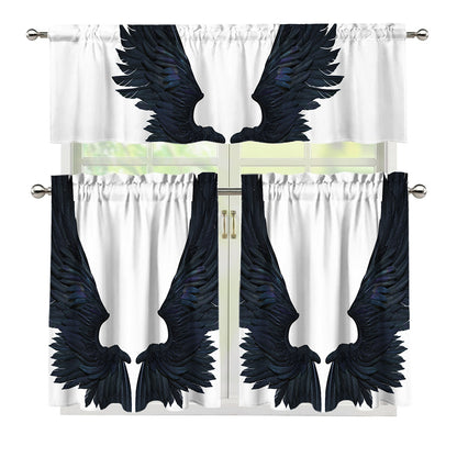 Black Demon Wings Print 3 Piece Kitchen Curtains