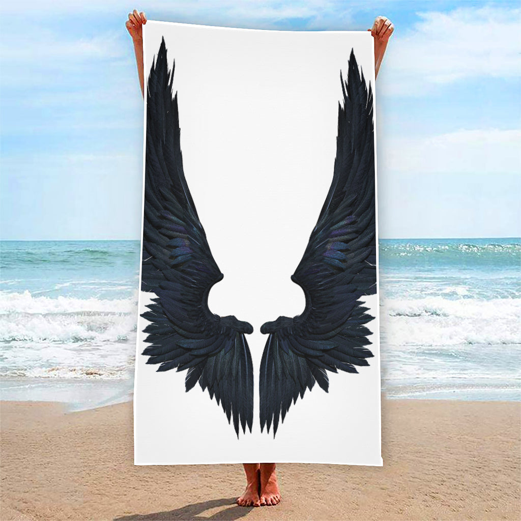 Black Demon Wings Print Beach Towel