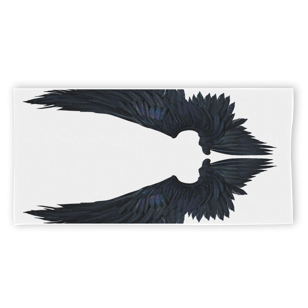 Black Demon Wings Print Beach Towel