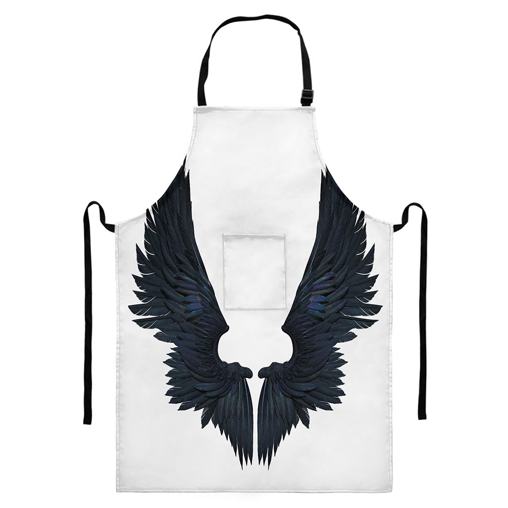 Black Demon Wings Print Bib Apron With Pocket