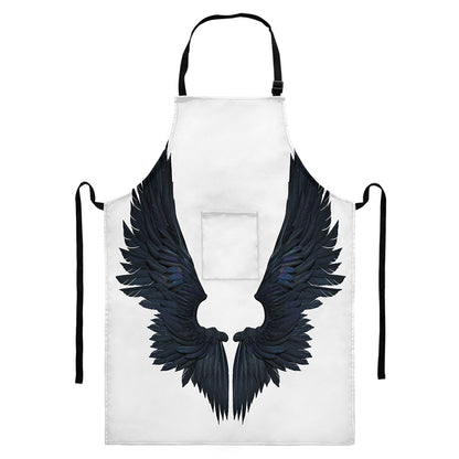 Black Demon Wings Print Bib Apron With Pocket