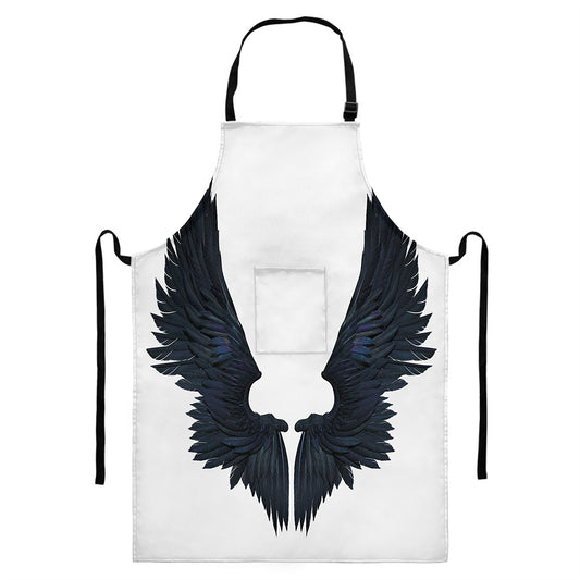 Black Demon Wings Print Bib Apron With Pocket