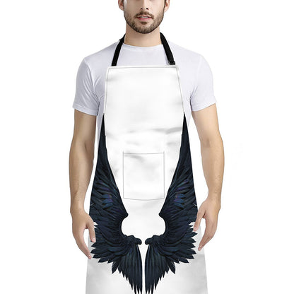 Black Demon Wings Print Bib Apron With Pocket