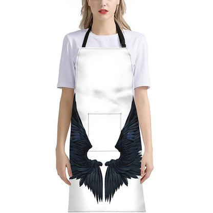Black Demon Wings Print Bib Apron With Pocket
