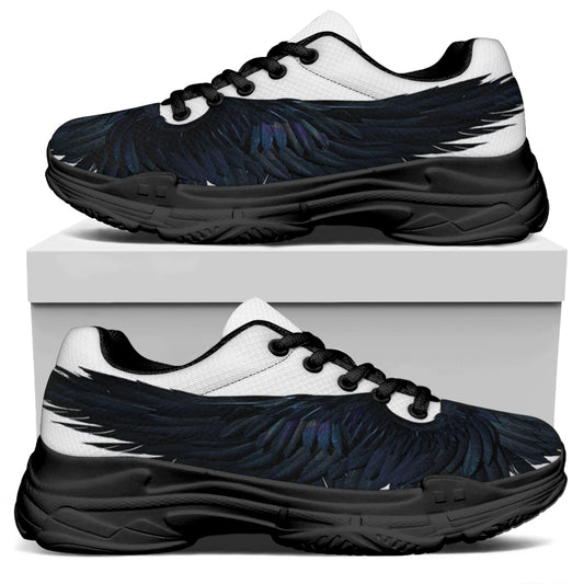 Black Demon Wings Print Black Chunky Shoes