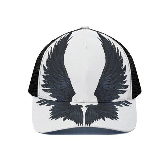 Black Demon Wings Print Black Mesh Trucker Cap