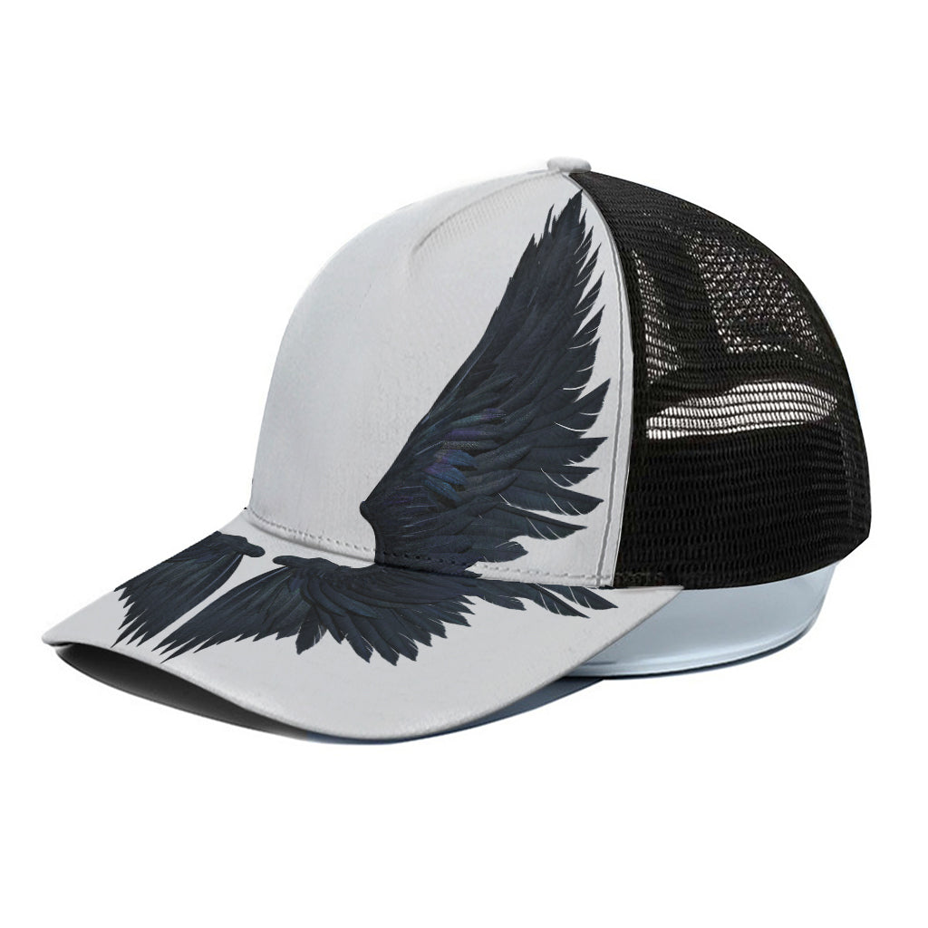 Black Demon Wings Print Black Mesh Trucker Cap