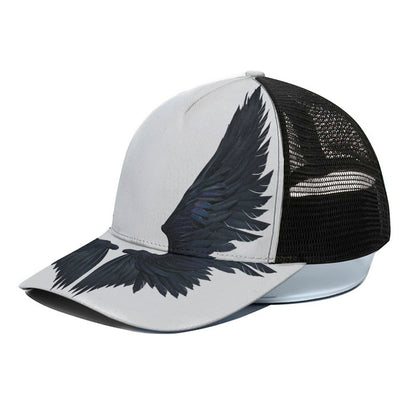 Black Demon Wings Print Black Mesh Trucker Cap
