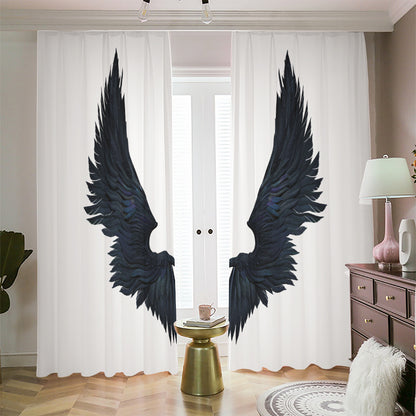 Black Demon Wings Print Blackout Pencil Pleat Curtains