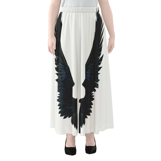 Black Demon Wings Print Chiffon Maxi Skirt