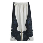 Black Demon Wings Print Cotton Front Slit Maxi Skirt