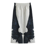 Black Demon Wings Print Cotton Front Slit Maxi Skirt