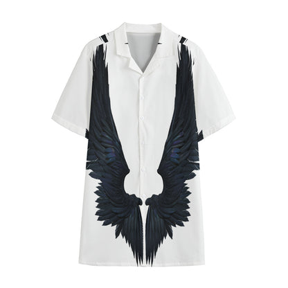 Black Demon Wings Print Cotton Hawaiian Shirt