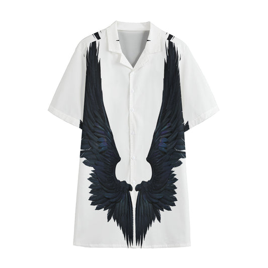 Black Demon Wings Print Cotton Hawaiian Shirt