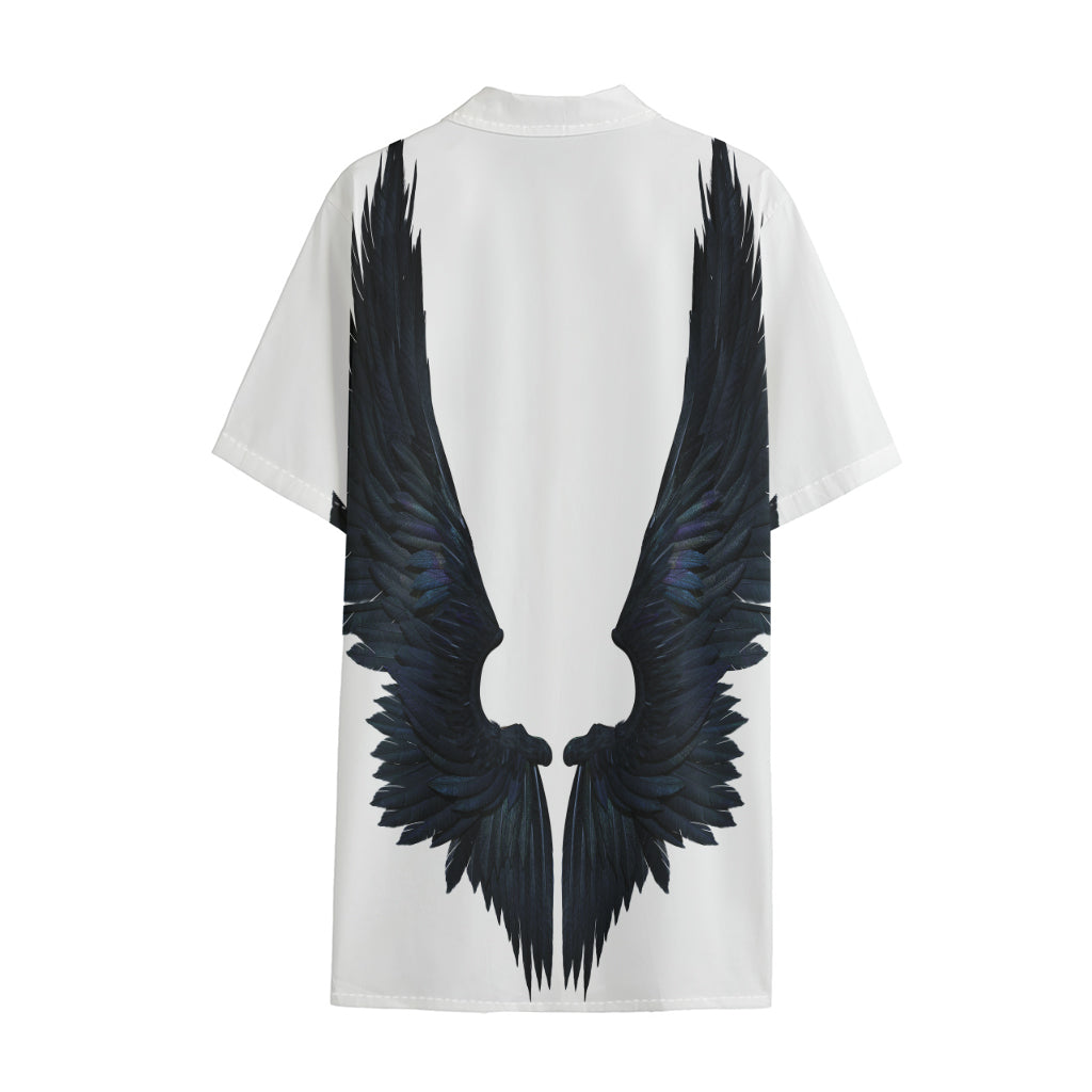 Black Demon Wings Print Cotton Hawaiian Shirt