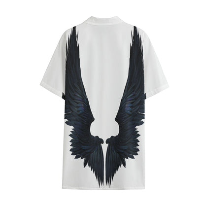 Black Demon Wings Print Cotton Hawaiian Shirt