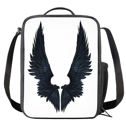 Black Demon Wings Print Crossbody Lunch Bag