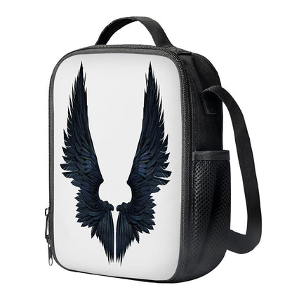Black Demon Wings Print Crossbody Lunch Bag