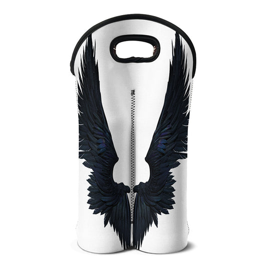 Black Demon Wings Print Double Neoprene Wine Tote
