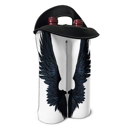 Black Demon Wings Print Double Neoprene Wine Tote