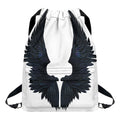 Black Demon Wings Print Drawstring Backpack