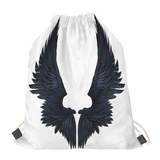 Black Demon Wings Print Drawstring Bag
