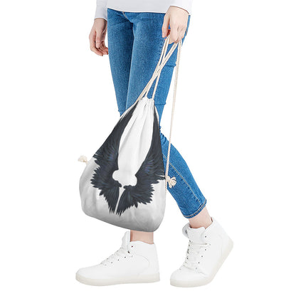 Black Demon Wings Print Drawstring Bag