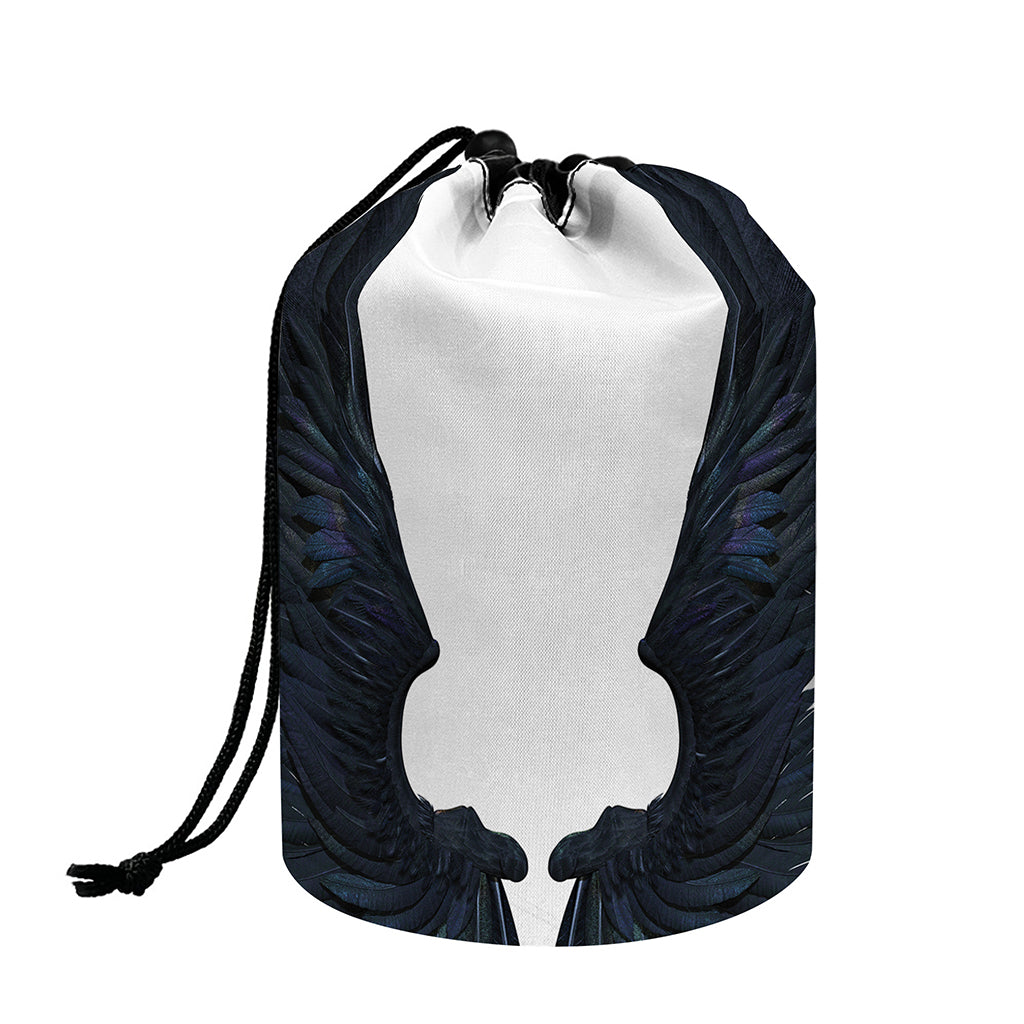 Black Demon Wings Print Drawstring Makeup Bag