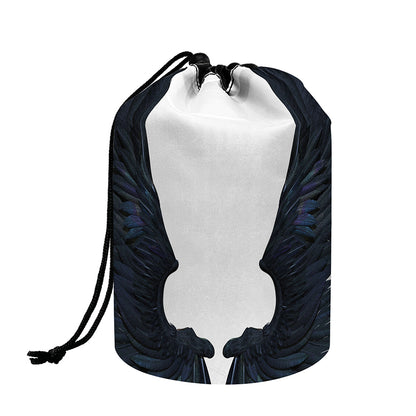 Black Demon Wings Print Drawstring Makeup Bag