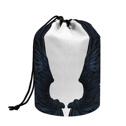 Black Demon Wings Print Drawstring Makeup Bag