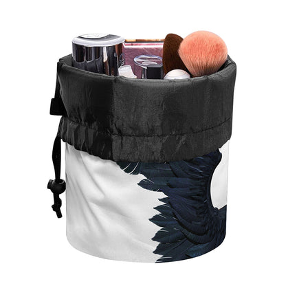 Black Demon Wings Print Drawstring Makeup Bag