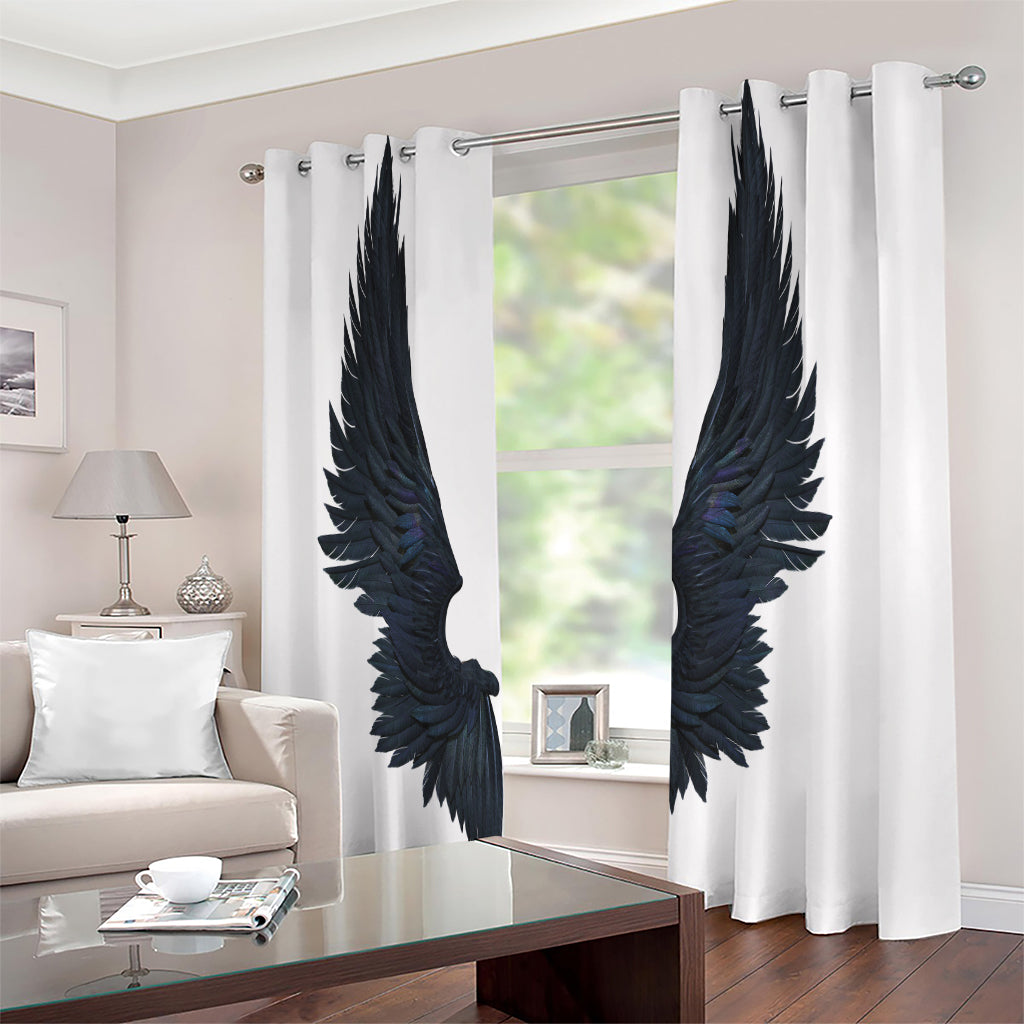 Black Demon Wings Print Extra Wide Grommet Curtains
