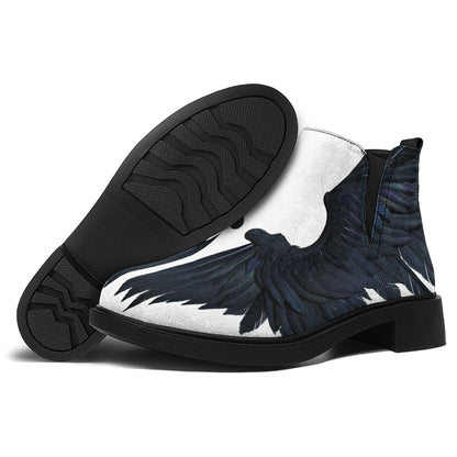 Black Demon Wings Print Flat Ankle Boots