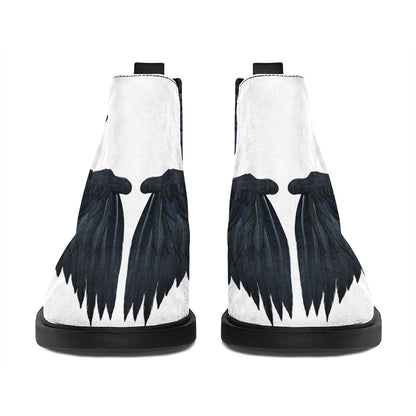 Black Demon Wings Print Flat Ankle Boots