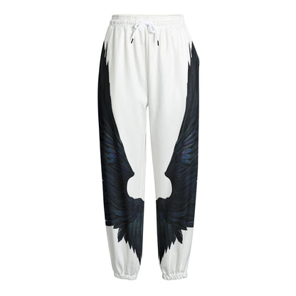 Black Demon Wings Print Fleece Lined Knit Pants