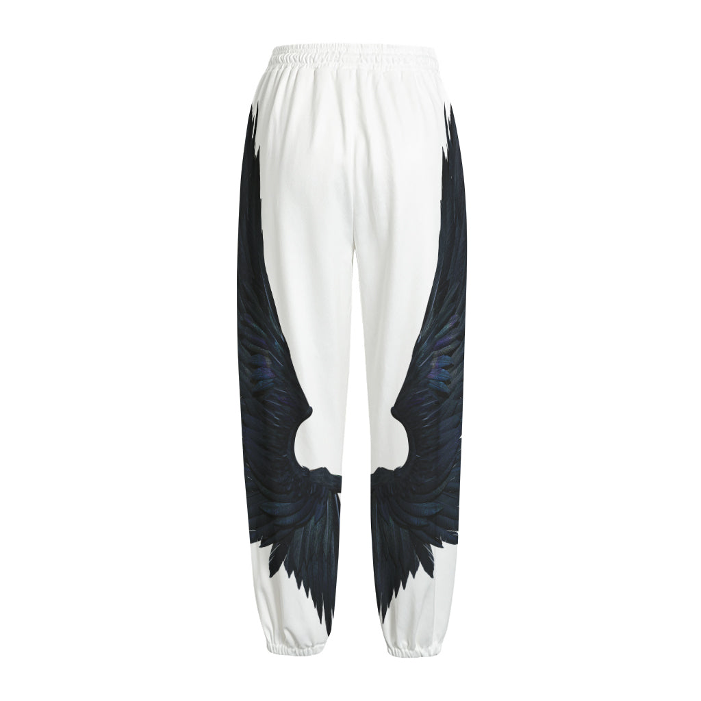 Black Demon Wings Print Fleece Lined Knit Pants
