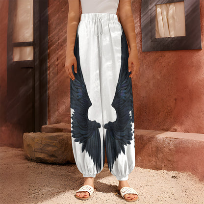 Black Demon Wings Print Harem Pants