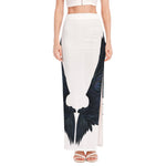 Black Demon Wings Print High Slit Maxi Skirt