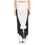 Black Demon Wings Print High Slit Maxi Skirt