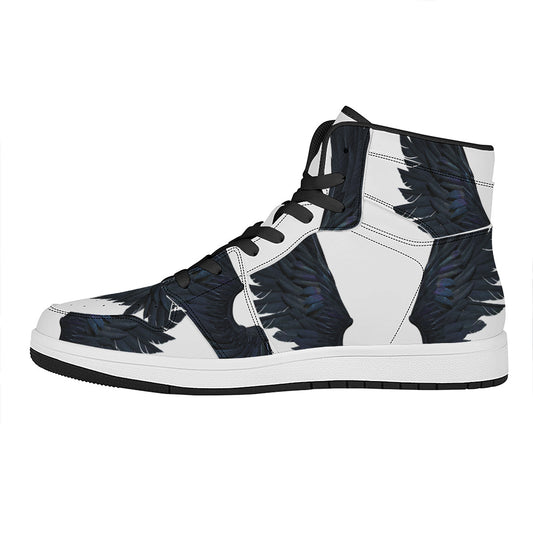 Black Demon Wings Print High Top Leather Sneakers