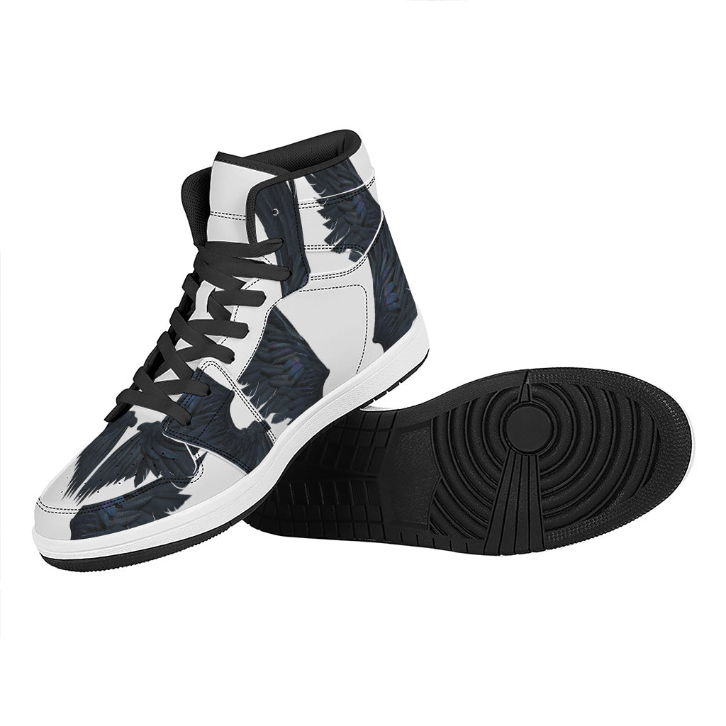 Black Demon Wings Print High Top Leather Sneakers