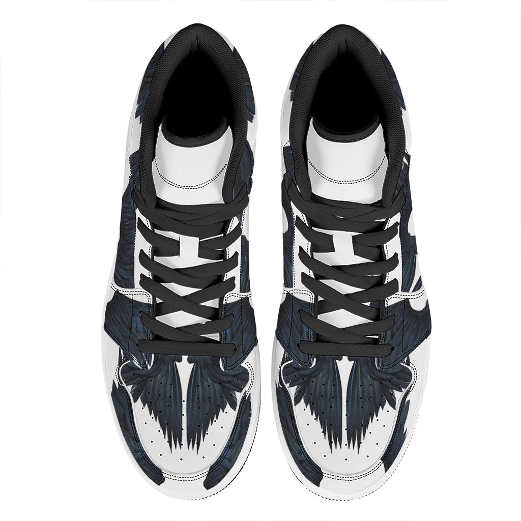 Black Demon Wings Print High Top Leather Sneakers
