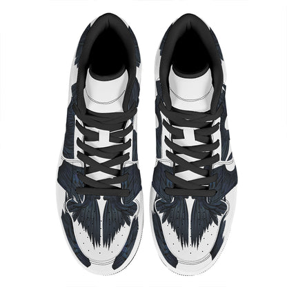 Black Demon Wings Print High Top Leather Sneakers