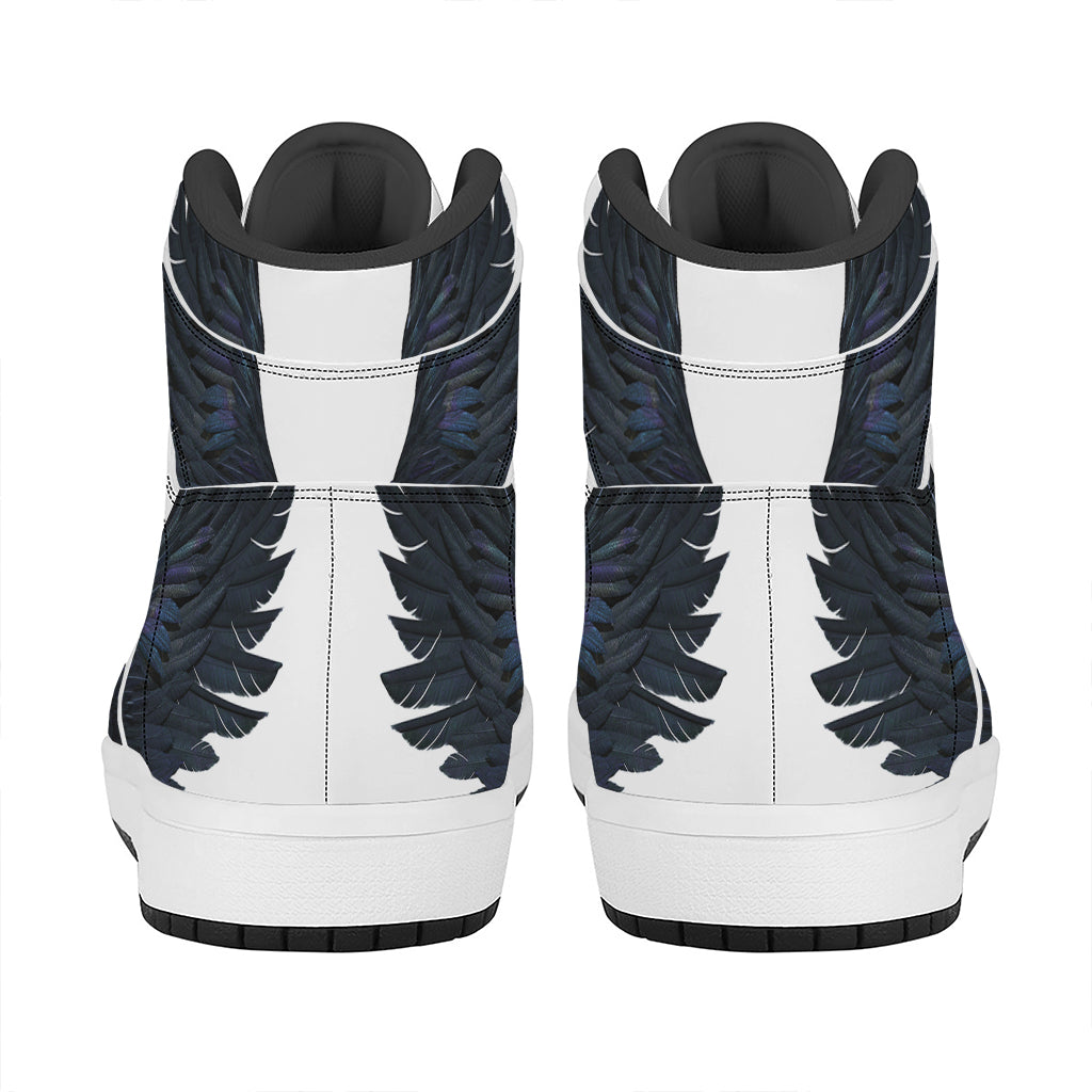 Black Demon Wings Print High Top Leather Sneakers