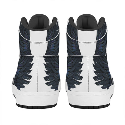 Black Demon Wings Print High Top Leather Sneakers