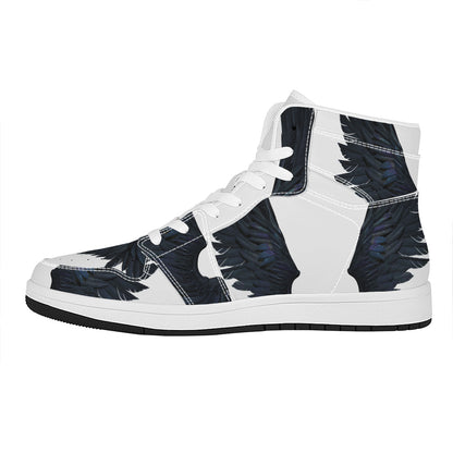 Black Demon Wings Print High Top Leather Sneakers